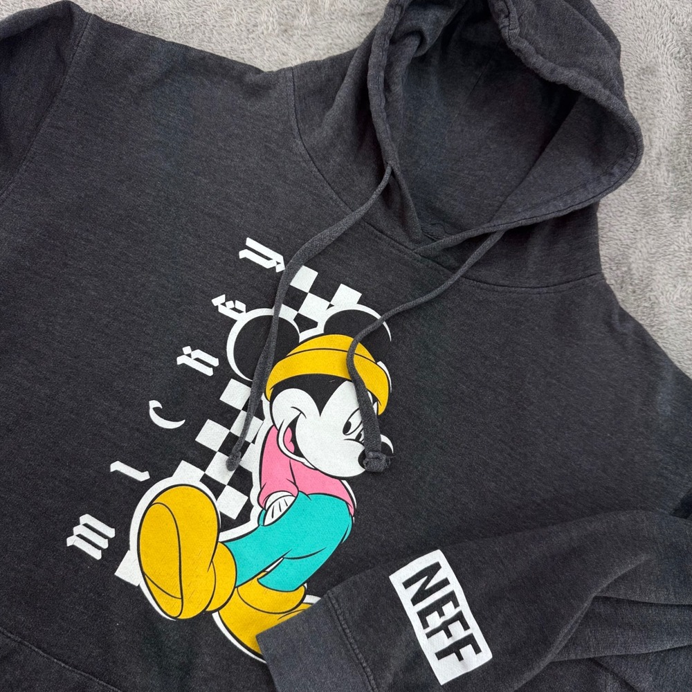 Neff Disney Mickey Mouse Hoodie Mens Large Charcoal Grey Excellent Graphic Print